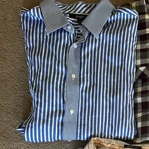 Sean John Navy and White Striped Dress Shirt